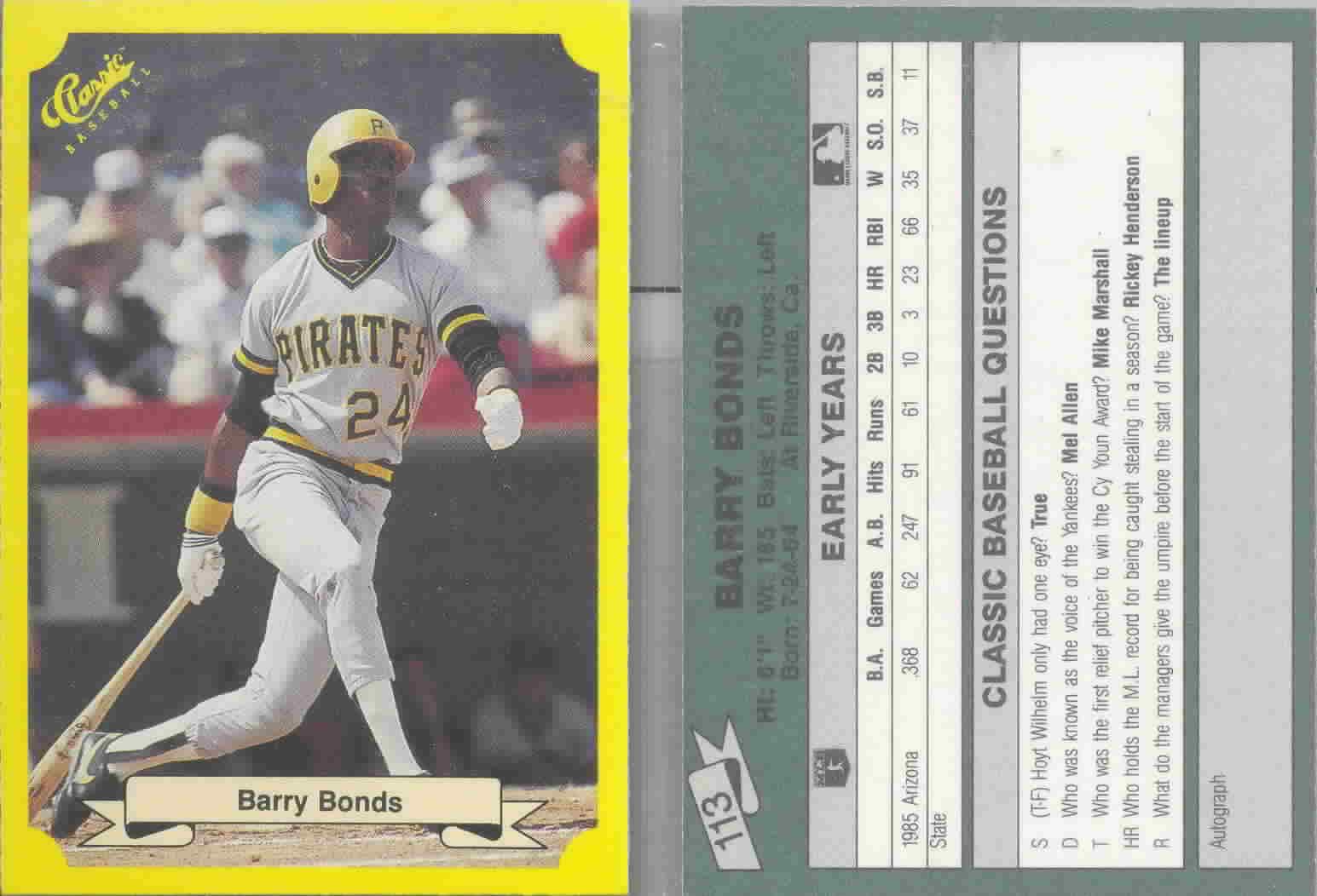 1987 Classic Update Yellow/Green Backs Baseball Cards